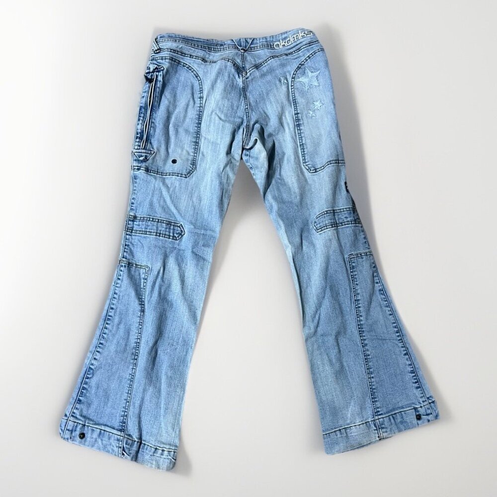 Vintage Y2K Akademiks AKDMKS Flare Patch SZ 15 33” waist Jeans Streetwear 90s - Picture 2 of 10